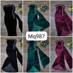 فستان سهرة فساتين أنيقة مزين بفرو ناعم وانيق