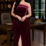 فستان سهرة فساتين أنيقة مزين بفرو ناعم وانيق