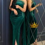 فستان سهرة فساتين أنيقة مزين بفرو ناعم وانيق